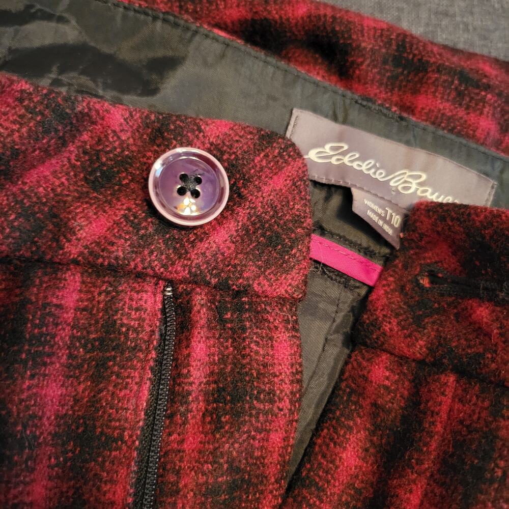 Eddie Bauer Plaid Wool Skirt Red Black Size T10 Fully Lined Knee Length Pencil - Picture 8 of 8